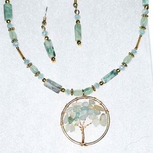 Green Adventurine Tree of life Necklace and earrings